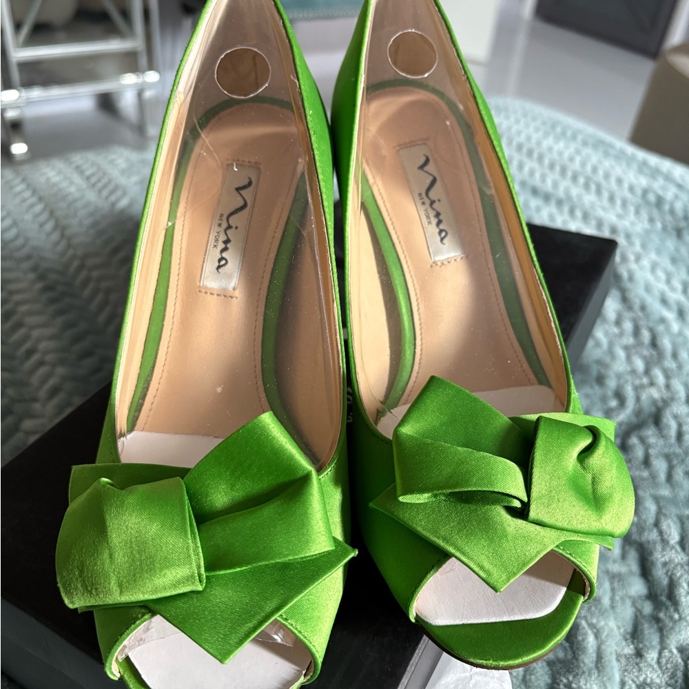 Nina Green Satin Bow Heels